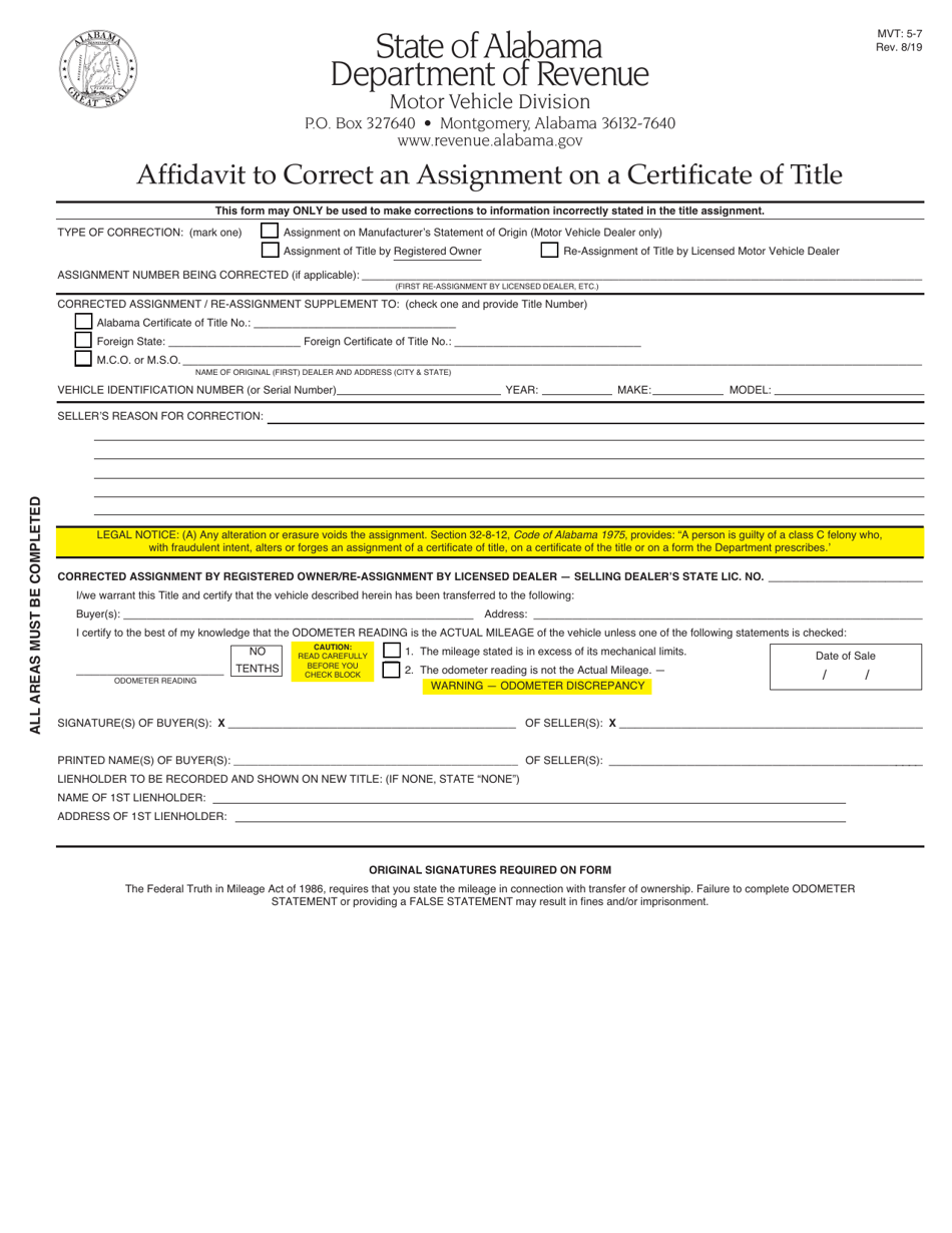 Form Mvt5 7 Fill Out Sign Online And Download Fillable Pdf Alabama Templateroller 2855
